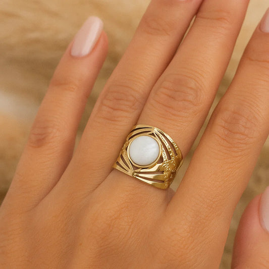 Perline blanche - Bague en acier inoxydable