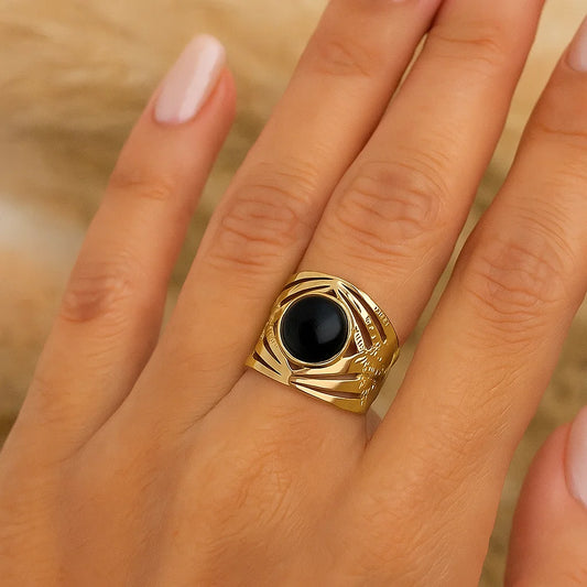 Perline noire- Bague en acier inoxydable