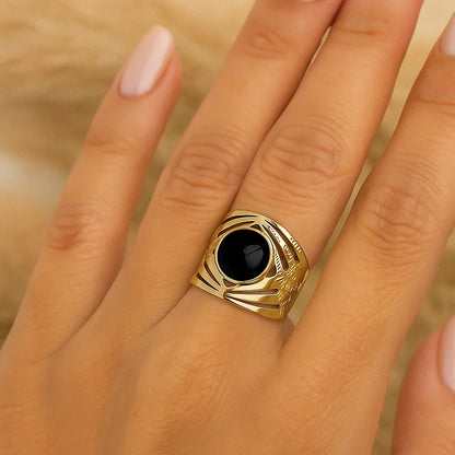Perline noire- Bague en acier inoxydable